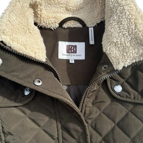 Laundry By Design Quilted Barn Jacket Chore Coat Size M Fleece Collar Olive Grn - Picture 4 of 6